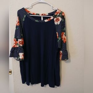 Cool Melon Floral and Polka Dot Sleeve Top